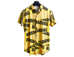 yellow t-shirt with an inscription warning